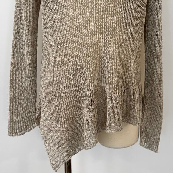 Eileen Fisher Linen Cotton Sheer Knit Sweater Pullover V-Neck Oatmeal Beige M - Picture 8 of 11